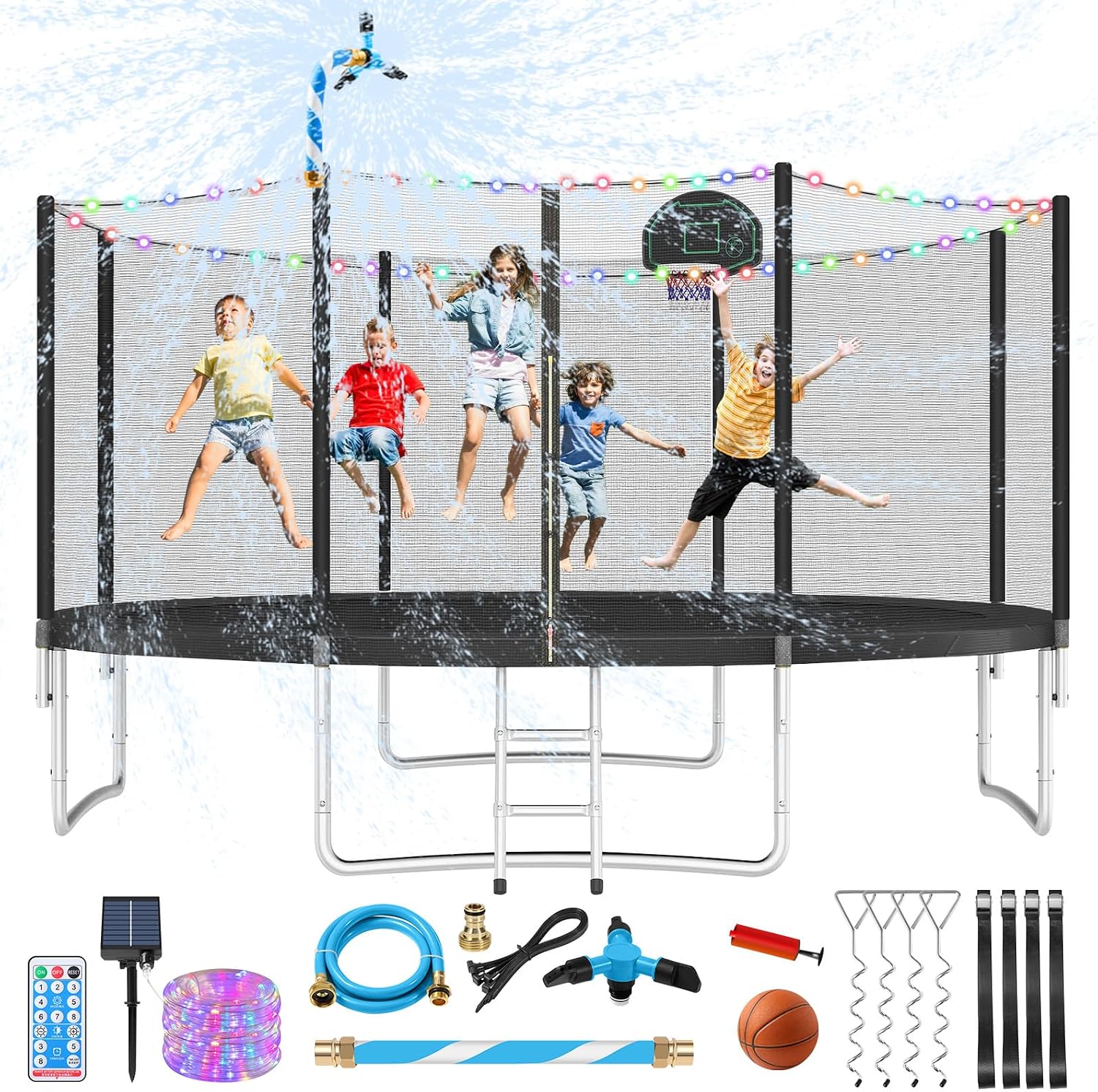 Lyromix Upgraded 16FT 15FT 14FT 12FT 10FT 8FT Trampoline Outdoor with Basketball Hoop and Net, Capacity for 4-6 Kids and Adults