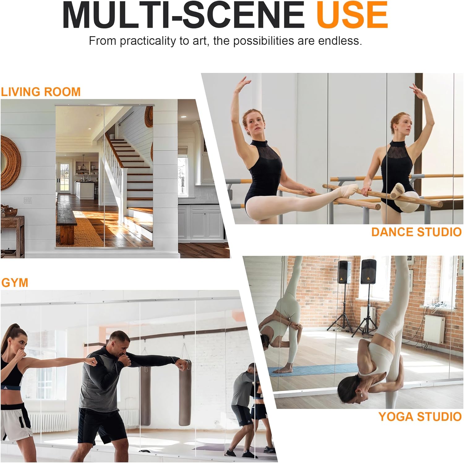 Delma Home Gym Mirror,70''x24''x2PCS Silver,Large Full Body Tempered Glass Frameless, Wall-Mounted for Gym, Yoga, Garage, Bedroom, Bathroom