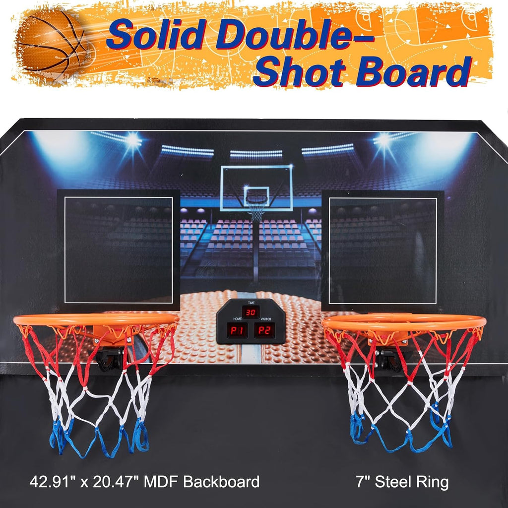 Arcade Basketball Game, Dual Shot Electronic Basketball Game with 8 Game Modes, LCD Score Display, and 4 Rubber Balls, Indoor Basketball Arcade Game for Home