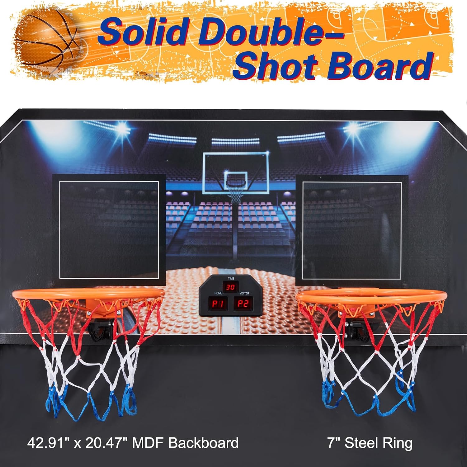 Arcade Basketball Game, Dual Shot Electronic Basketball Game with 8 Game Modes, LCD Score Display, and 4 Rubber Balls, Indoor Basketball Arcade Game for Home