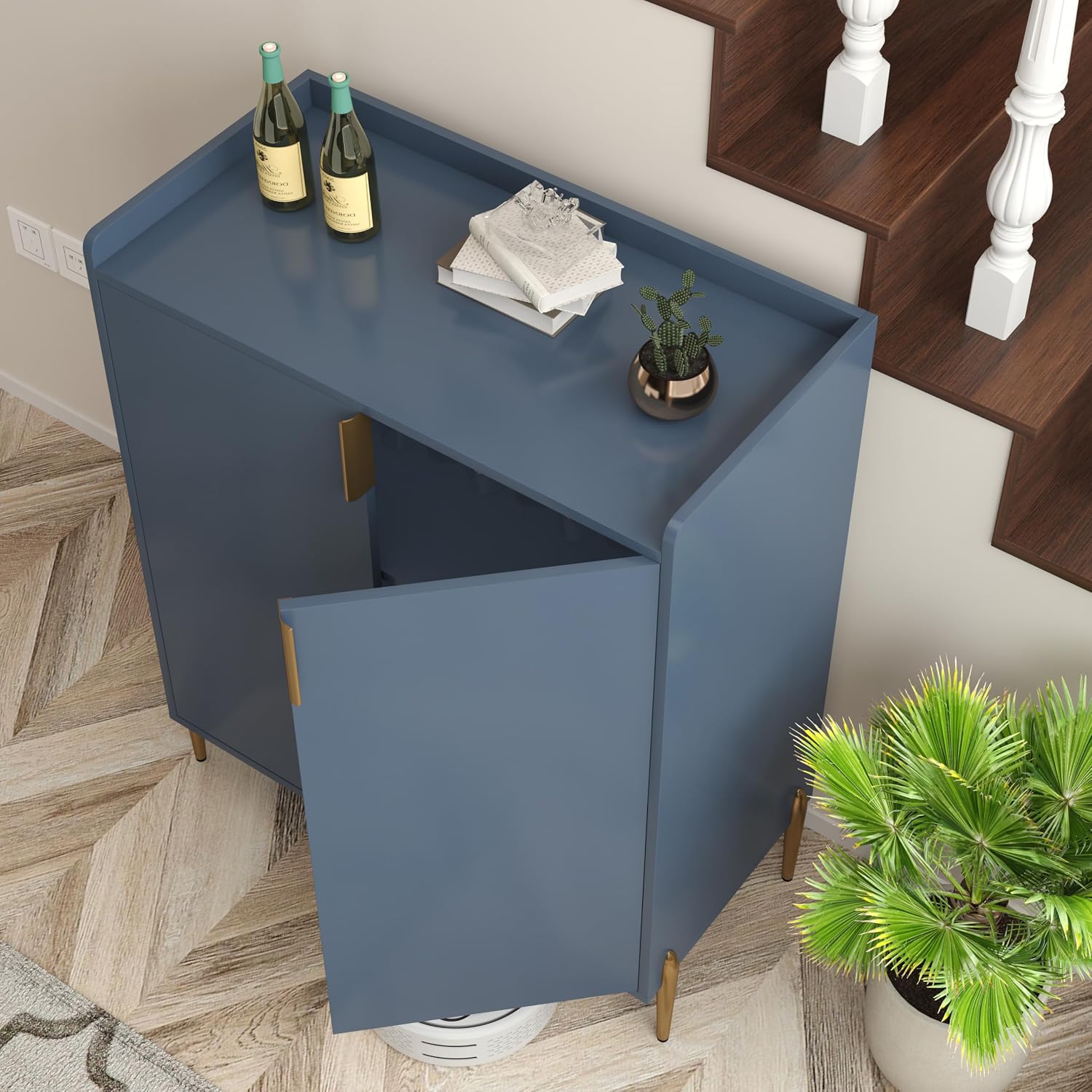 39' Moisture-Resistant Freestanding Storage Cabinet, Kitchen Storage Bakers Rack with Adjustable Shelf, Utility Food Cupboard with Anti-Tipping Device for Kitchen Dining Living Room, Blue