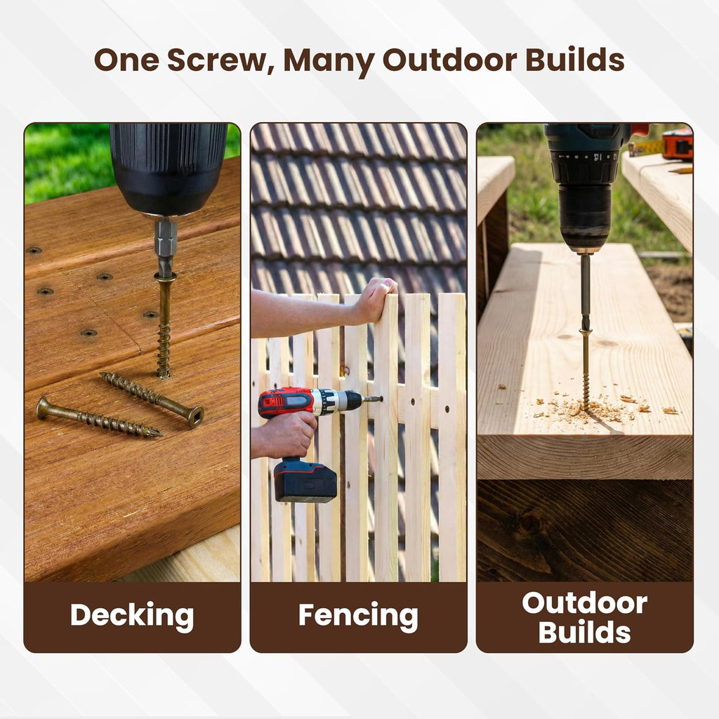 #10 x 3-1/2' Deck Screws, Square Drive Bugle Head, Brown Ceramic Ruspert Coated Exterior Wood Screws for Pressure Treated Lumber, Corrosion Resistant, 1500 Piece Contractor Box