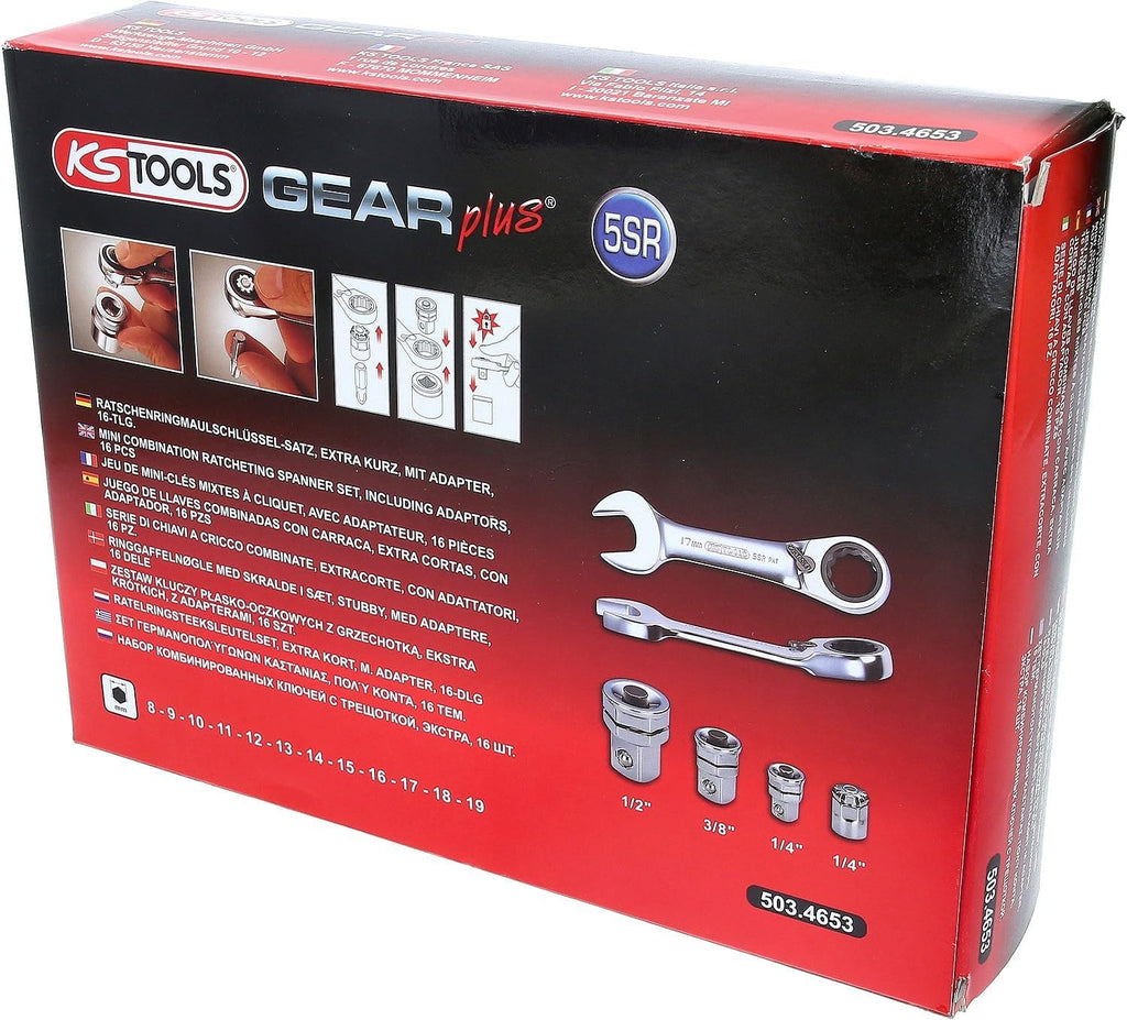 GEARplus combination ratcheting spanner set, stubby, 6 pcs