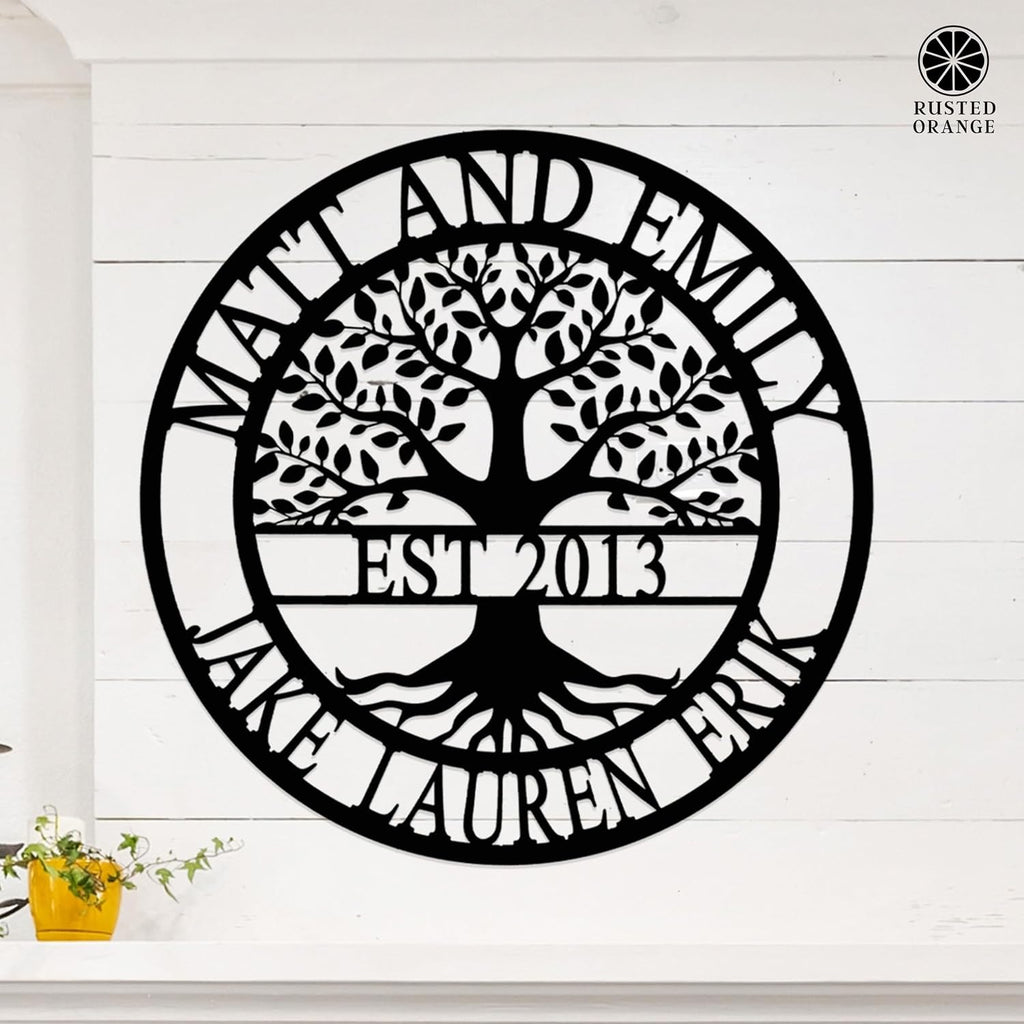 Established Family Tree Metal Sign – Custom Last Name Wall Decor for Home, Established Family Name Sign, Personalized Home Tree Wall Art (21')