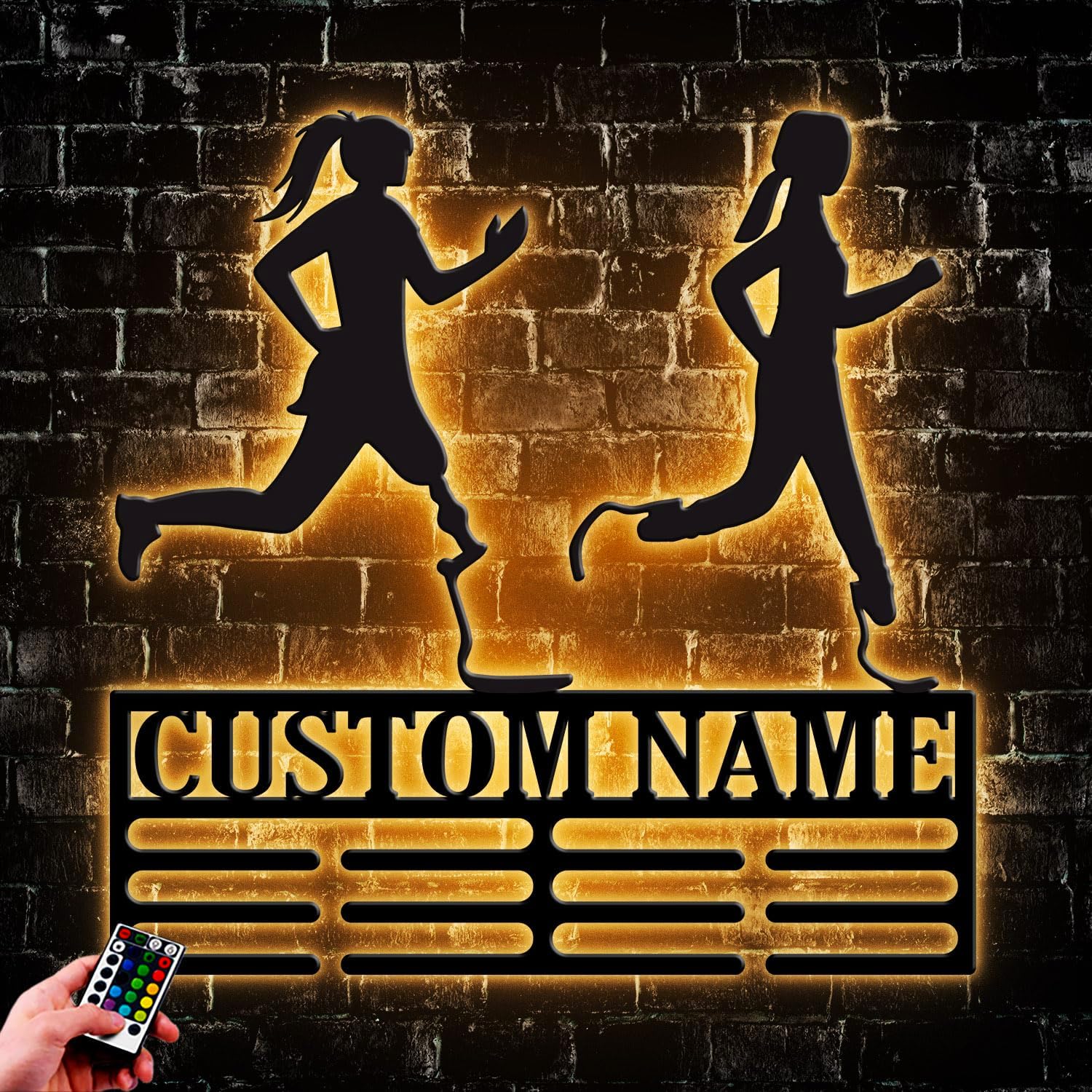 Custom Blades Running Medal Holder LED Light, Blade Runners Name Medal Hanger Display, Rack For Tiered Award Ribbon, Metal Sign Gift For Athlete Artwork