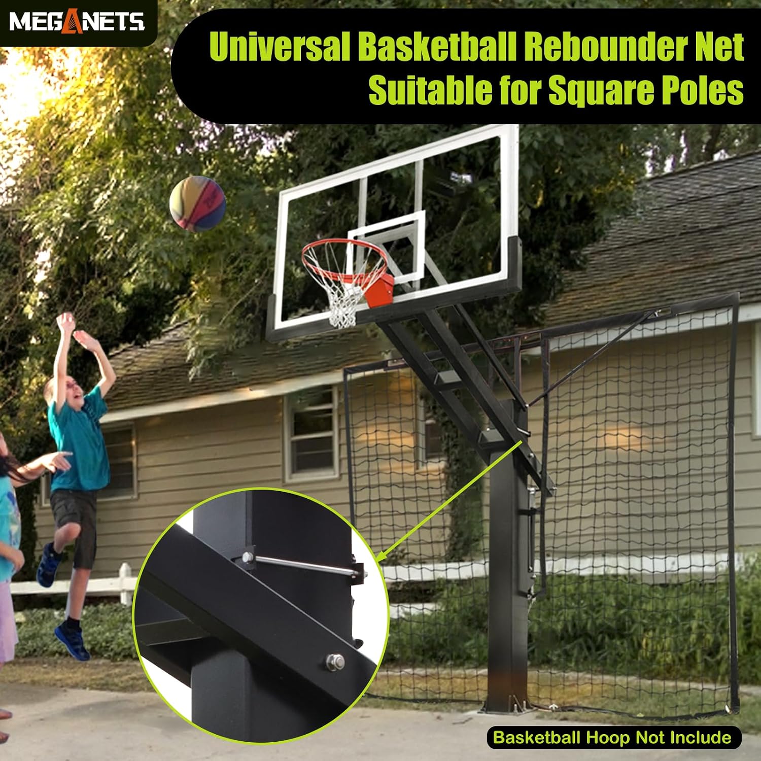 Heavy Duty Basketball Return Net 12FT X 10FT, UV-Resistant Yard Guard Backstop Net Basketball Return & Defensive Net System, Ball Net Catcher Suit for Square Poles
