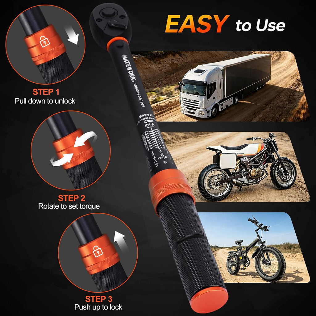 41PCS Torque Wrench Set 1/4 3/8 1/2-Inch Drive, Complete Click Torque Wrench Kit with Sockets, Bits, Extension Bars & Adapters, ±3% Accuracy 72-Tooth Dual-Scale Wrenches for Bike, Moto, Car, Truck