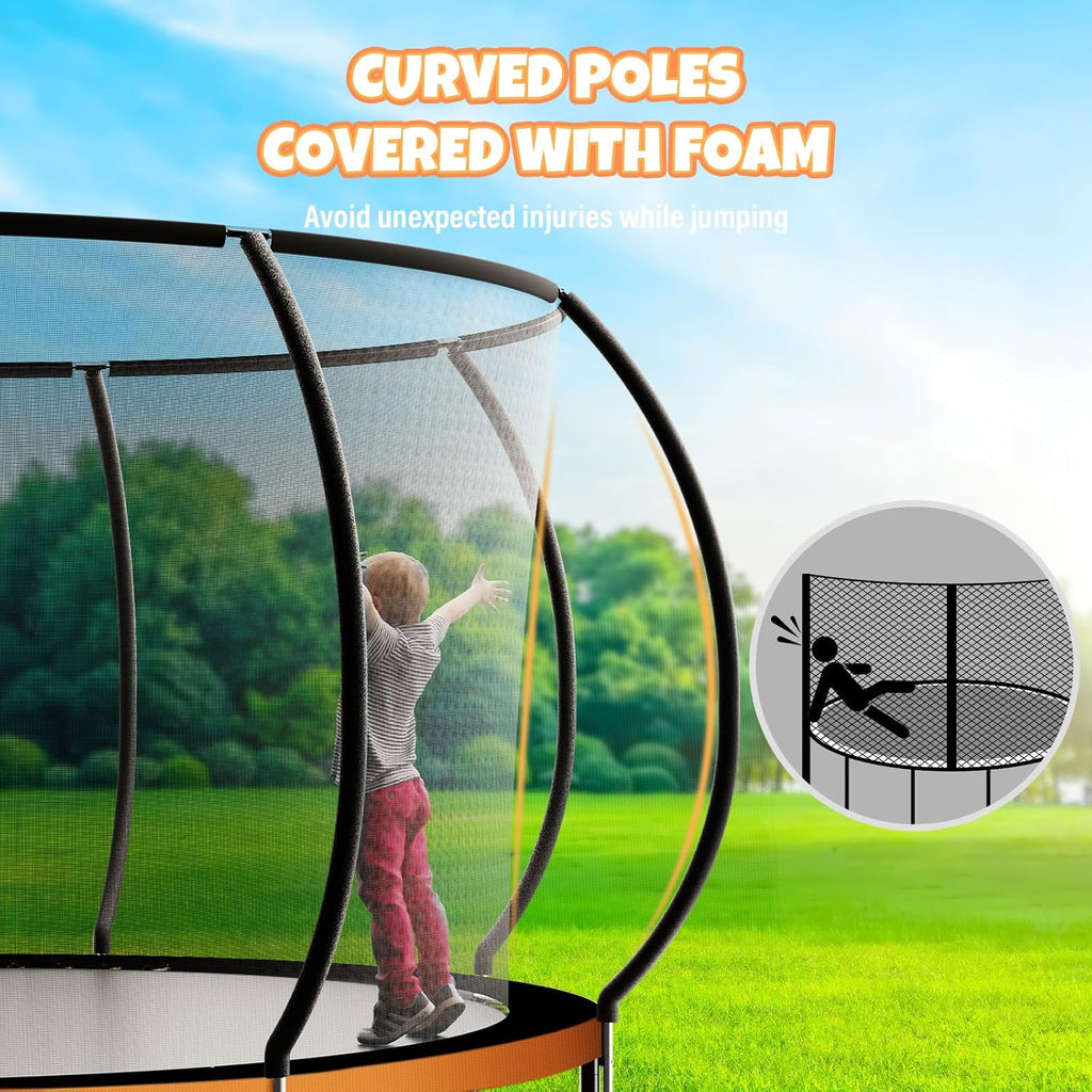Kiivakii Trampoline 8FT 10FT 12FT 14FT 16FT, Outdoor Trampolines for Kids and Adults, Recreational Trampoline with Enclosure Net & Ladder, Round Trampolines ASTM Approved