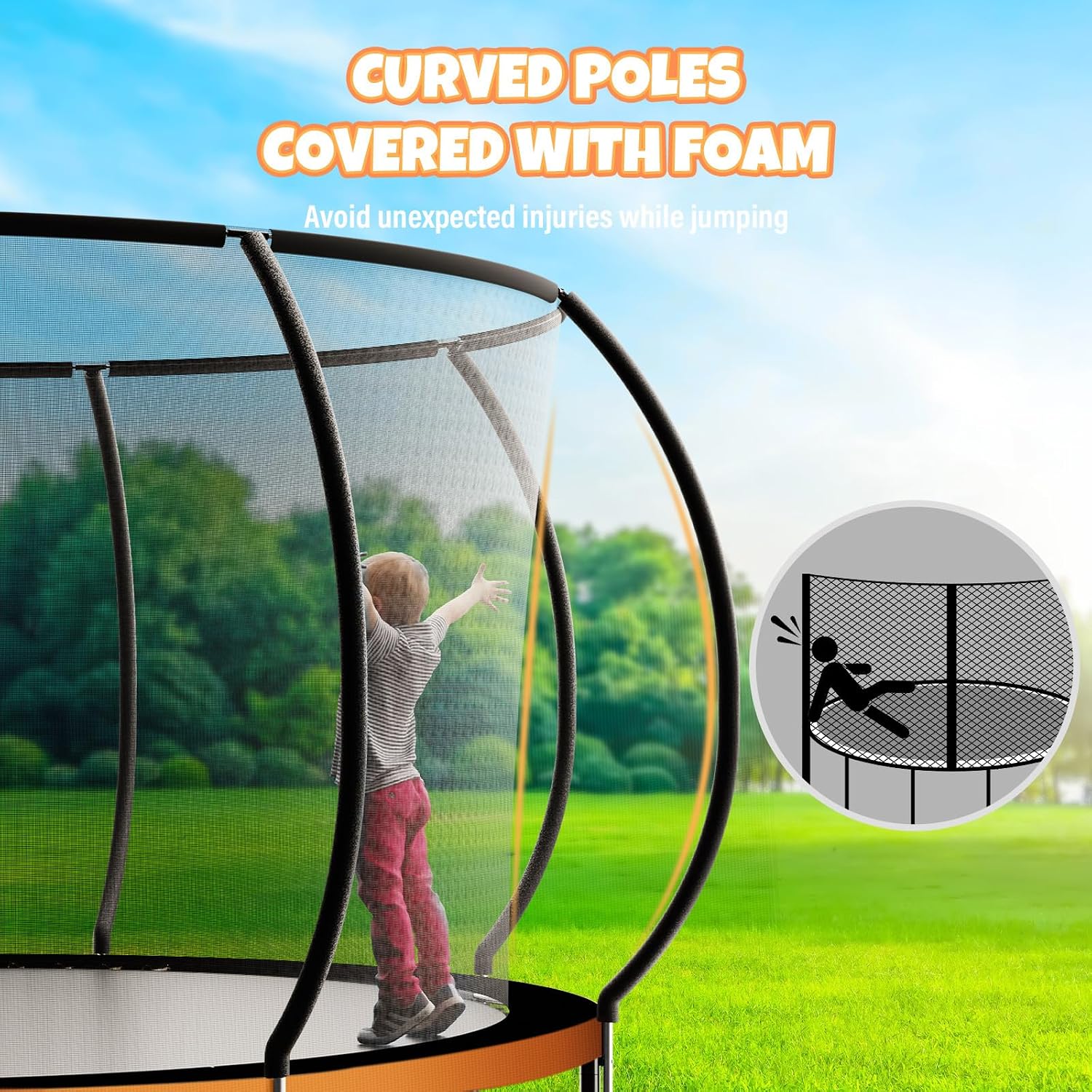 Kiivakii Trampoline 8FT 10FT 12FT 14FT 16FT, Outdoor Trampolines for Kids and Adults, Recreational Trampoline with Enclosure Net & Ladder, Round Trampolines ASTM Approved