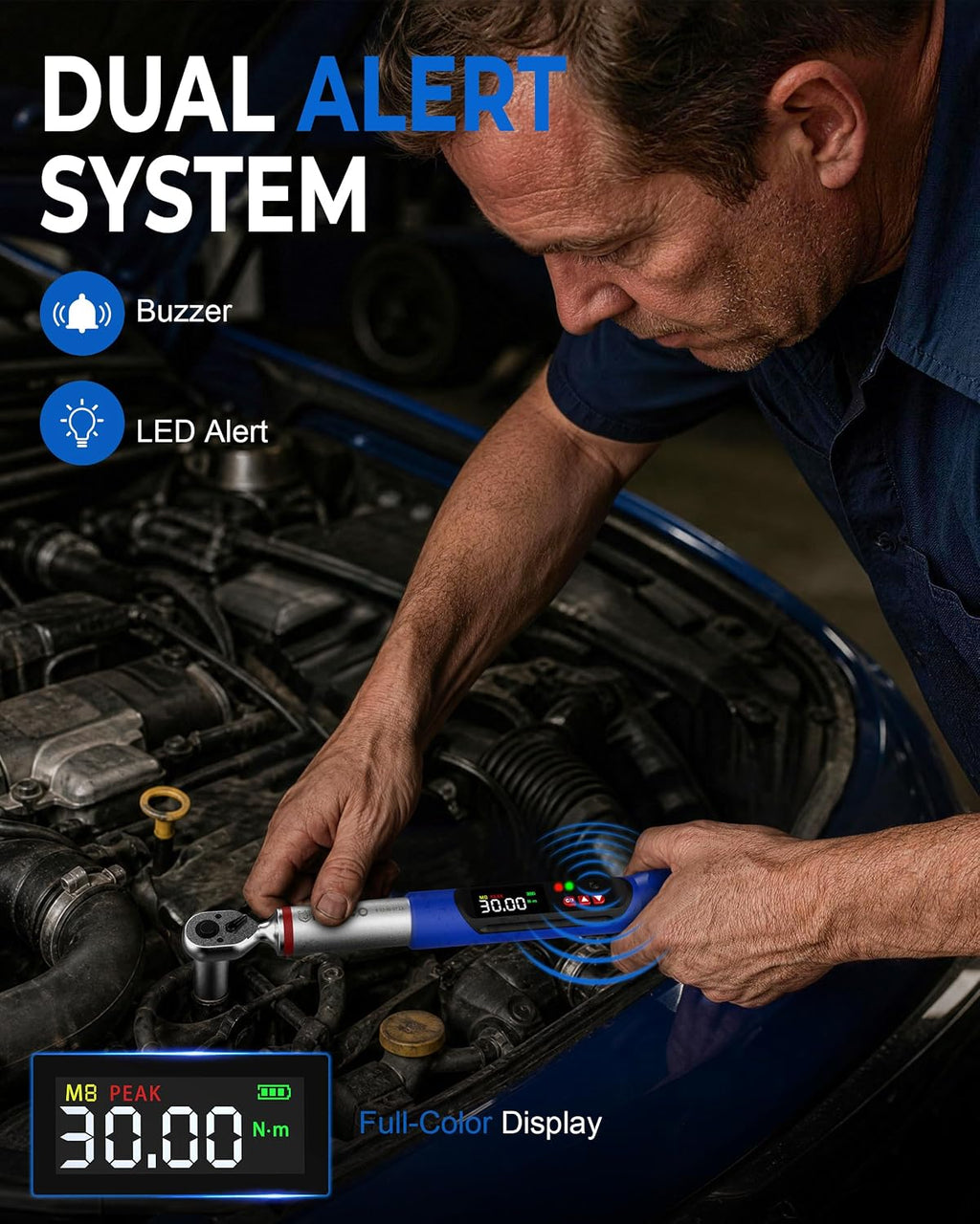 Digital Torque Wrench 3/8 & 1/2 Drive 5.02-99.57 Ft. Lb (6.8-135 N.m) / 12.54-250.7 Ft. Lb (17-340 N.m) ±2% Accuracy Digital Torque Wrench Set with Buzzer and LED Flash for Bike, Moto, Car