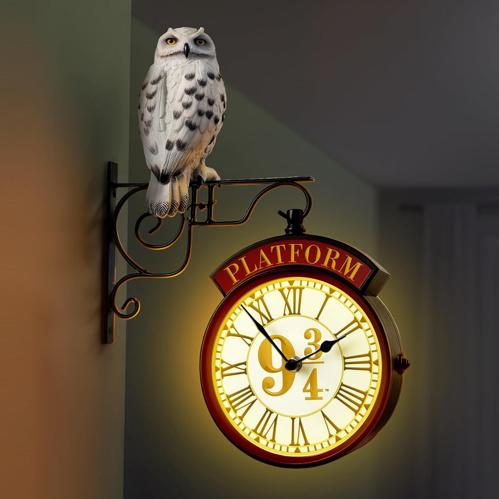 The Bradford Exchange Harry Potter Platform 9 ¾ Illuminated Wall Clock with Sculpted Hedwig and Dual‑Side Display