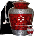 Star of David Blue Cremation Urn for Human Ashes, Jewish Cremation Urn, Religious Ash Urns with Personalized Engraving (Red Fire)