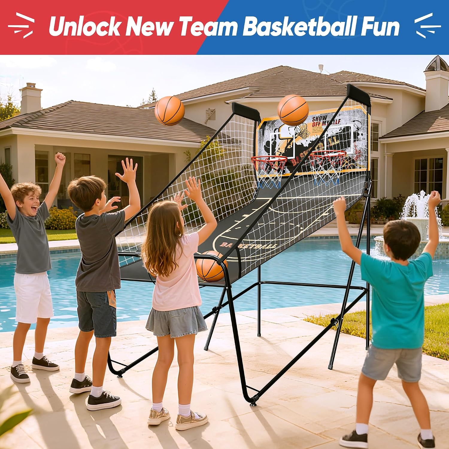 Nova Microdermabrasion Foldable Indoor Basketball Arcade Game Double Shot 2 Player W/ 4 Balls, Electronic Scoreboard and Inflation Pump (Black Gold)