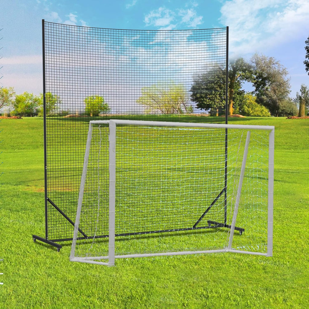Soccer Ball Stop Netting for Backyard, Multi-Sport Backstop Net Systems with Post, Removable Soccer Net on Wheels, Basketball/Lacrosse Sport Barrier Net