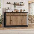 FINETONES Buffet Cabinet with Storage, 52.7' Large Sideboard Buffet Table, Kitchen Cabinet with 3 Drawers and 4 Doors, Wood Coffee Bar for Kitchen Dining Room, Black/Brown