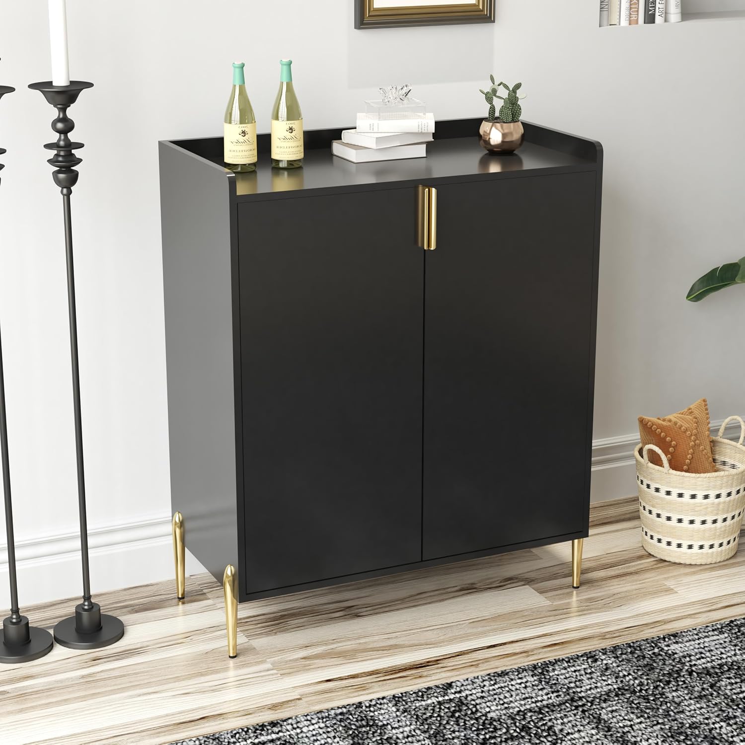 39' Moisture-Resistant Freestanding Storage Cabinet, Kitchen Storage Bakers Rack with Adjustable Shelf, Utility Food Cupboard with Anti-Tipping Device for Kitchen Dining Living Room, Black
