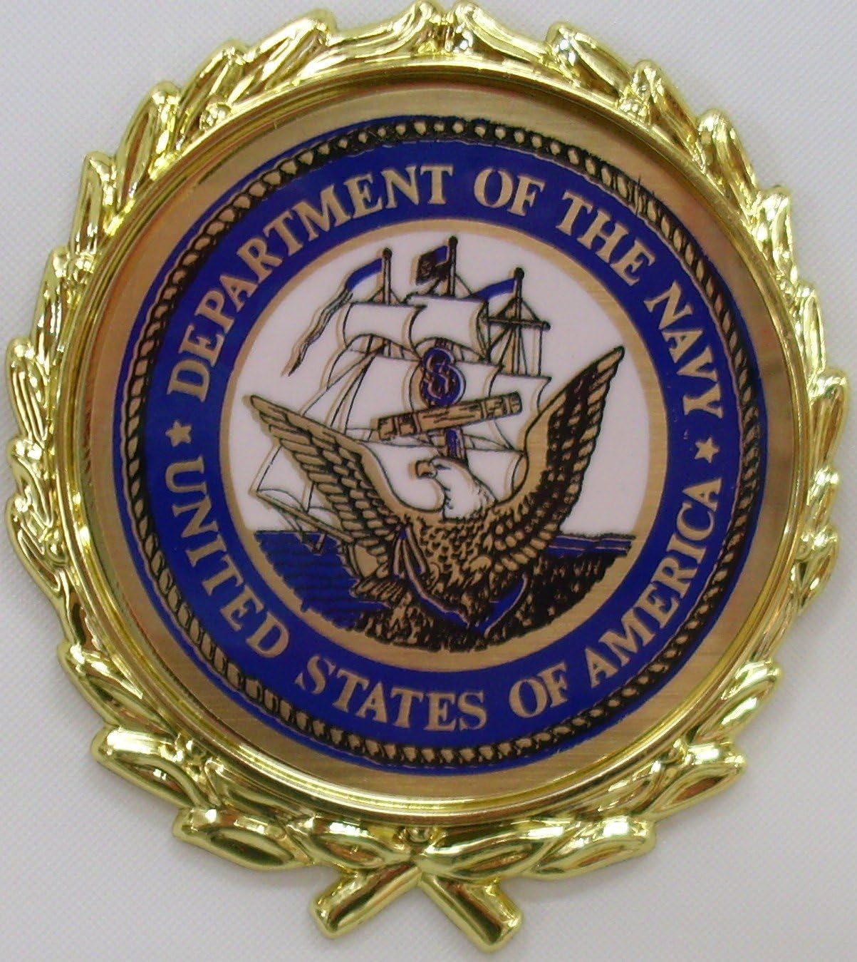 Military Medal & 3x5 Flag Display Case - Shadow Box (Navy Emblem / Blue Velvet)