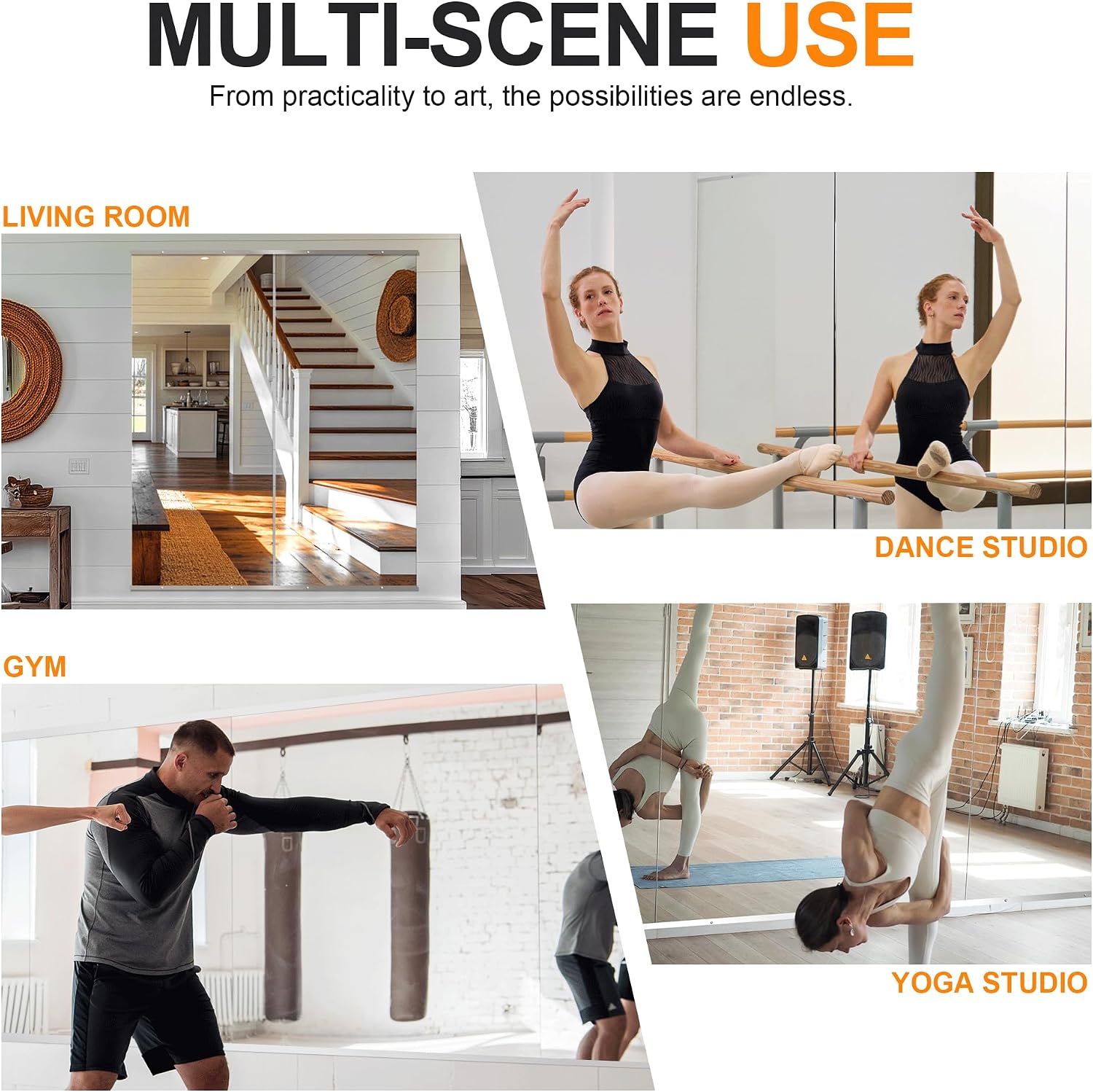 Delma Home Gym Mirror,60''x25''x2PCS Silver,Large Full Body Tempered Glass Frameless, Wall-Mounted for Gym, Yoga, Garage, Bedroom, Bathroom