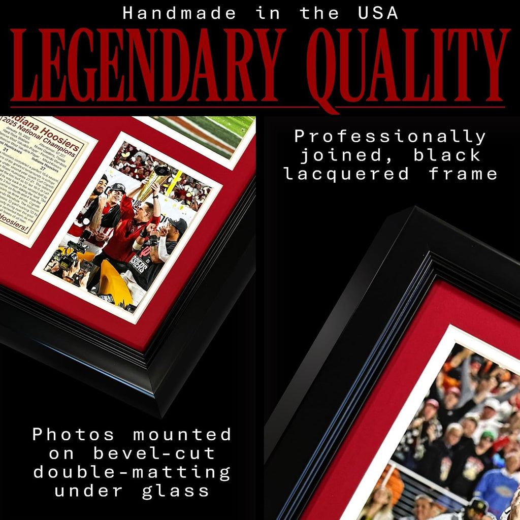Indiana Hoosiers | 2025 CFP National Champions | Collectible Hoosier Football Memorabilia | Framed Picture & Photo Collage Gift, Man Cave Wall Art, Home & Room Decor | 2 Sizes & 2 Styles (Mendoza Dive, 18'x22')