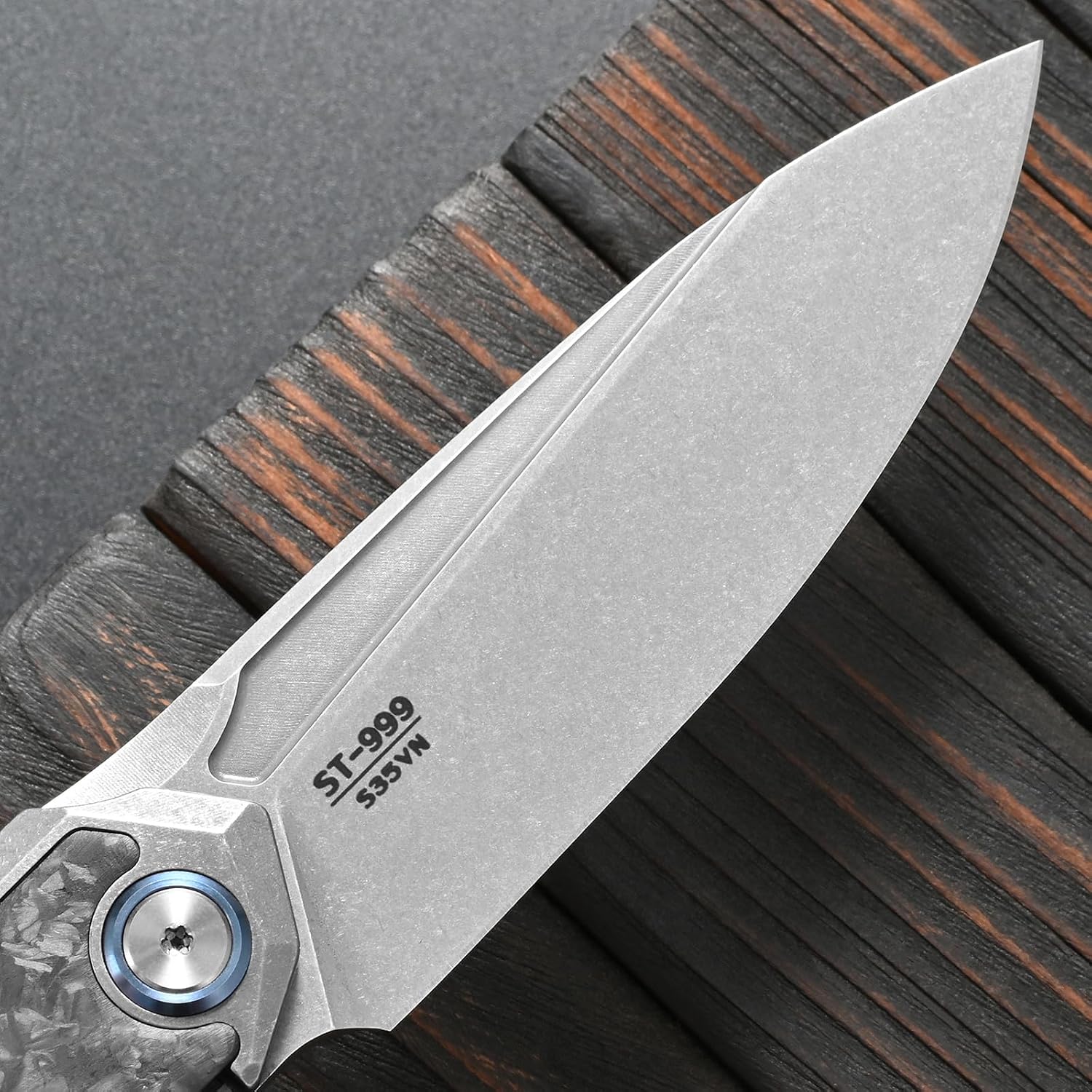 Sitivien ST999 Folding Knife,S35VN Steel Blade with Titanium and Carbon Fiber Handle Frame Lock, EDC Knife with pocket clip for Outdoor Camping Survival Hiking (Gray)