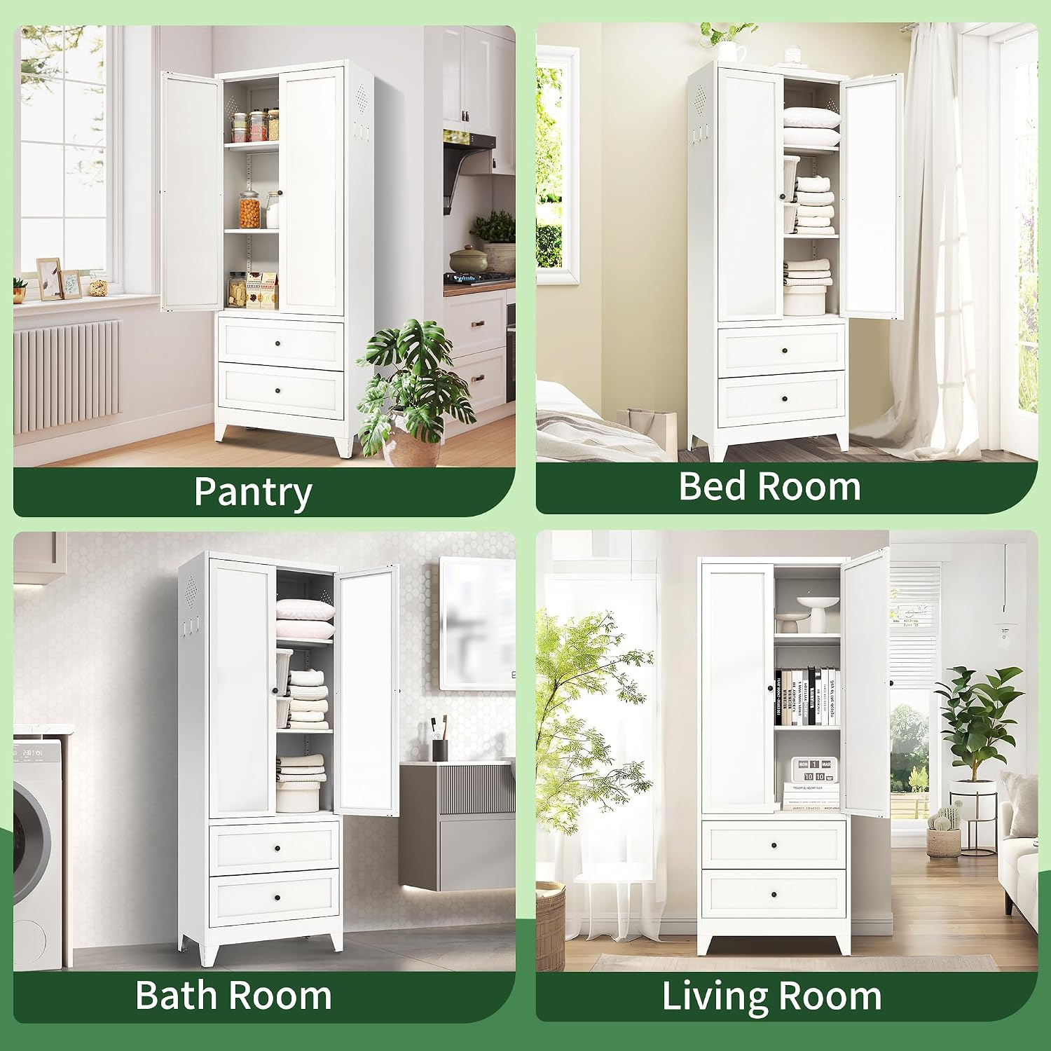 72' Tall Kitchen Pantry Cabinet,White Metal Pantry Cabinet with 2 Drawers & 2 Adjustable Shelves,Utility Storage Cabinet for Living Room,Garage,Basement