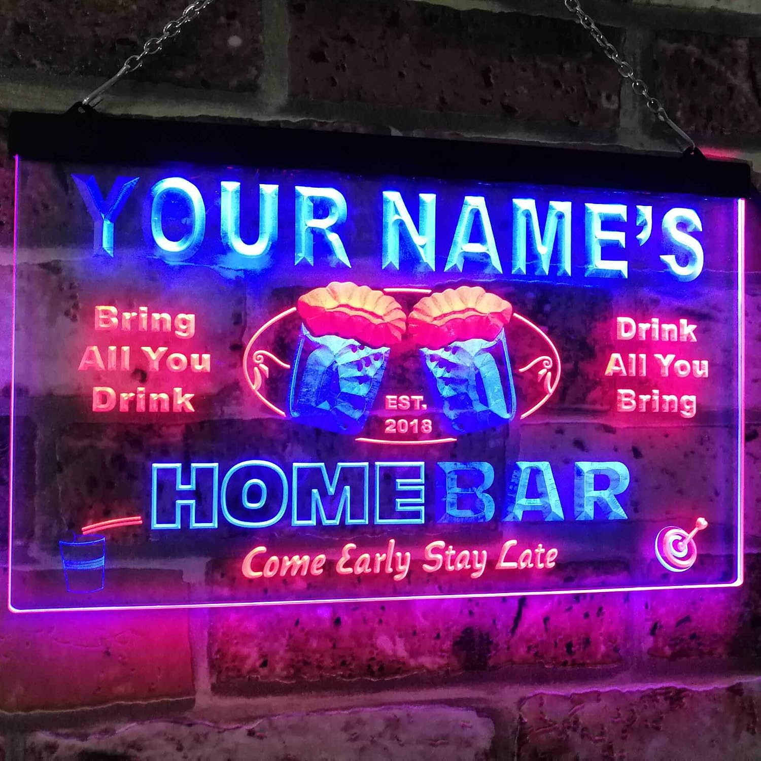 ADVPRO Personalized Your Name Custom Home Bar Beer Est. Year Dual Color LED Neon Sign Red & Blue 24 x 16 Inches st6s64-p-tm-rb
