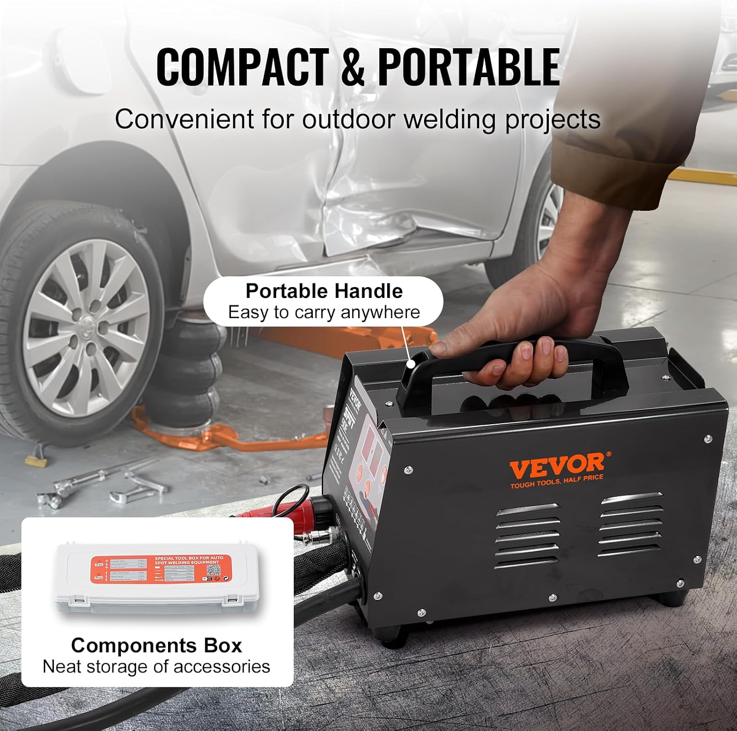 VEVOR Spot Welder Dent Puller, 3KW Stud Welder Dent Repair Kit with 2 Welding Guns, Auto/Manual Welding & 7 Modes, 110V Auto Body Spot Welding Dent Repair Machine for Car, Truck Dent Repair