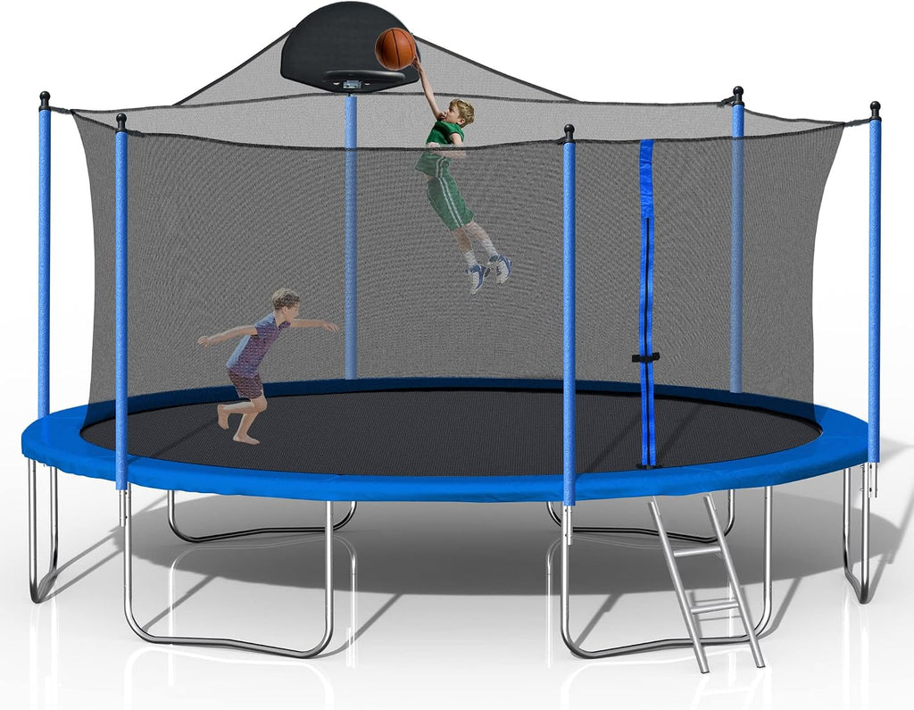 Evedy 16FT 14FT 12FT Trampoline Set with Swing, Slide, Basketball Hoop,Sports Fitness Trampolines with Enclosure Net