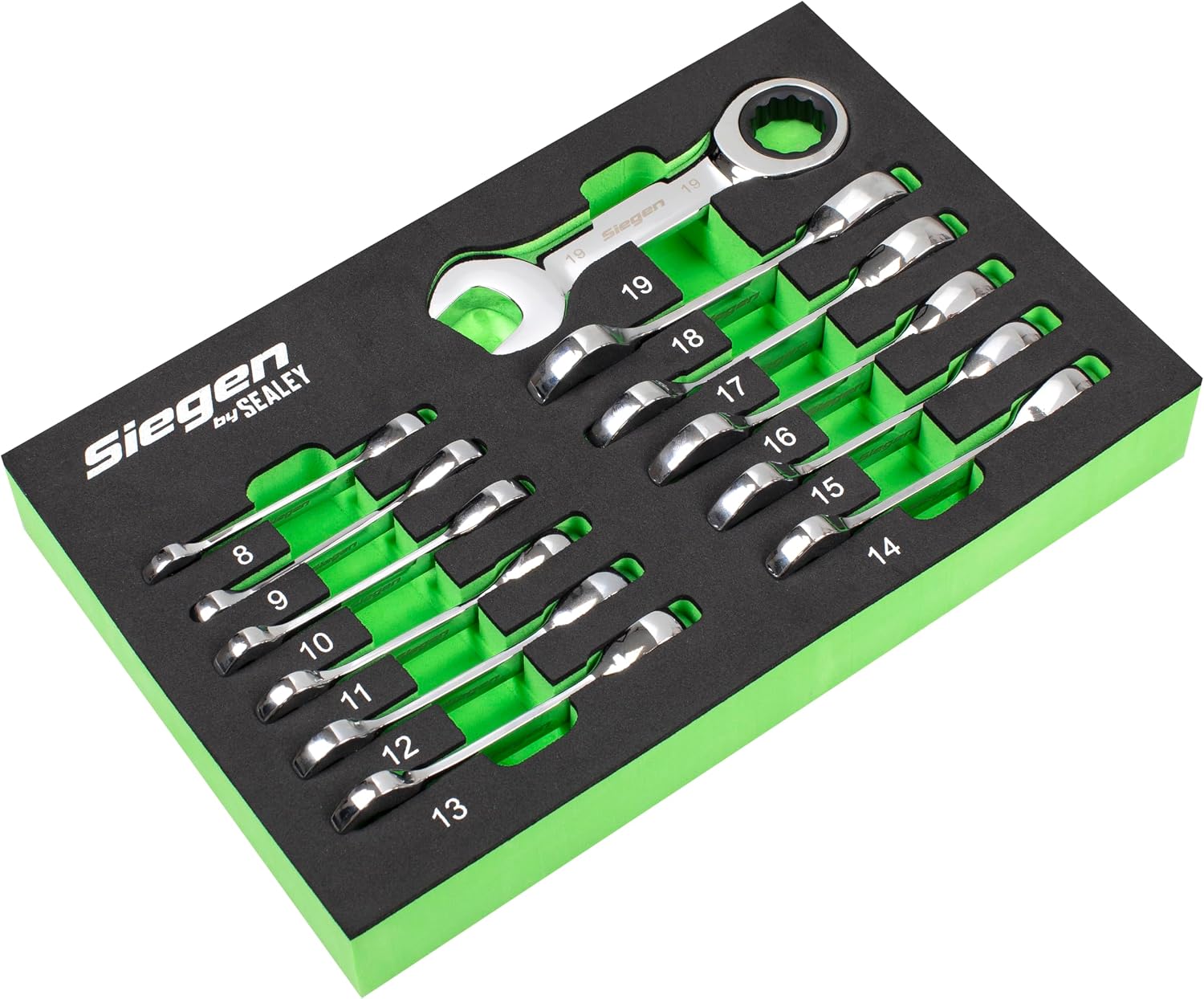 Sealey S0633 Metric Stubby Ratchet Combination Spanner Set, 12 Pieces, Silver