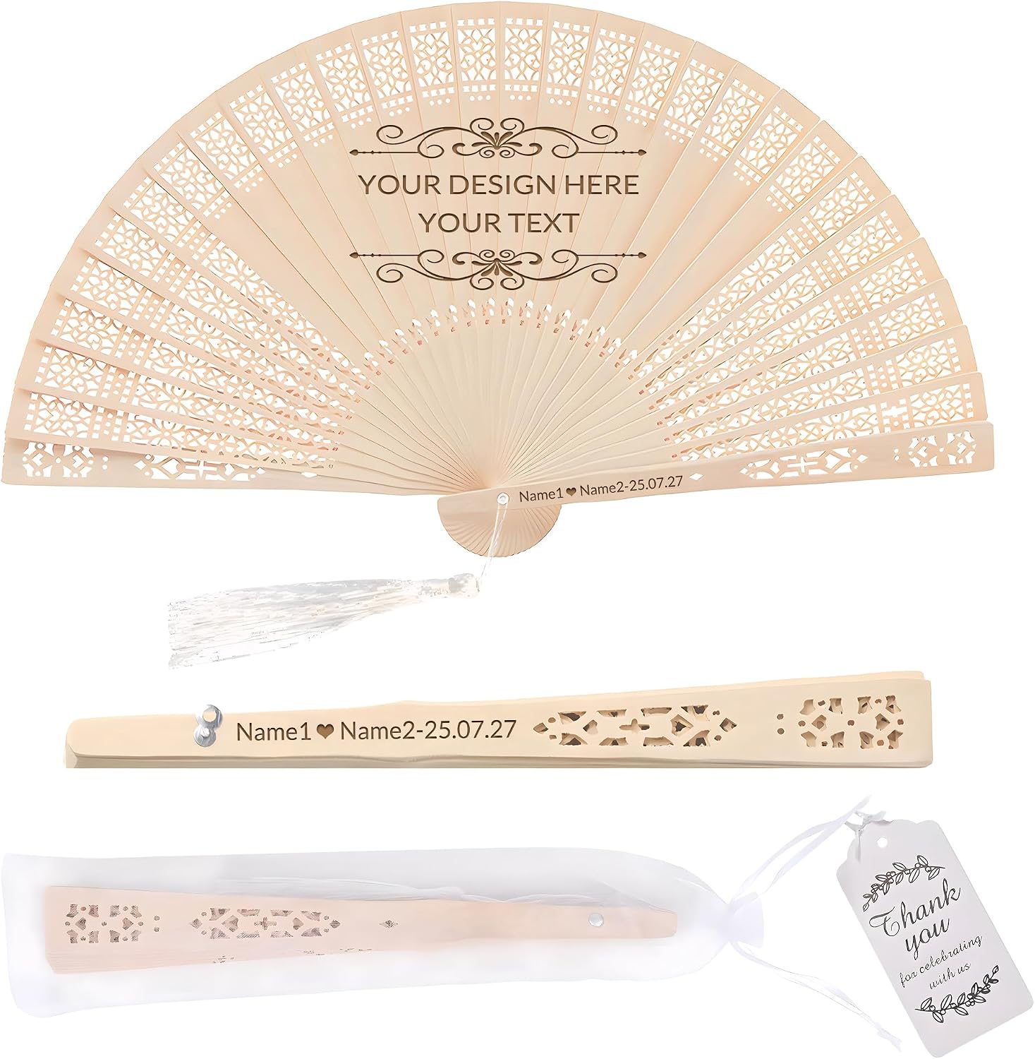 100 PCS Custom Fans Personalized Folding Fans for Line Dancing Wooden Hand Fan Wedding Favors Gift for Guests Personalized Fans for Events