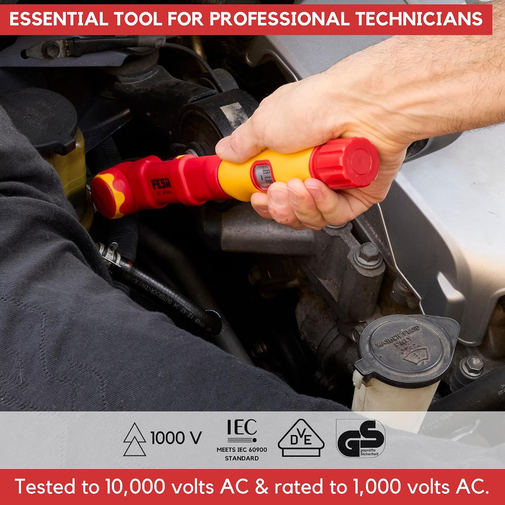 FESA Electrician Insulated Torque Wrench - 1000V Electrician Torque Wrench w/Easy Torque Adjustment & Scale Display - Each Insulated Wrench Has ID for Traceability (3/8' Drive, 10-50 Nm Range)