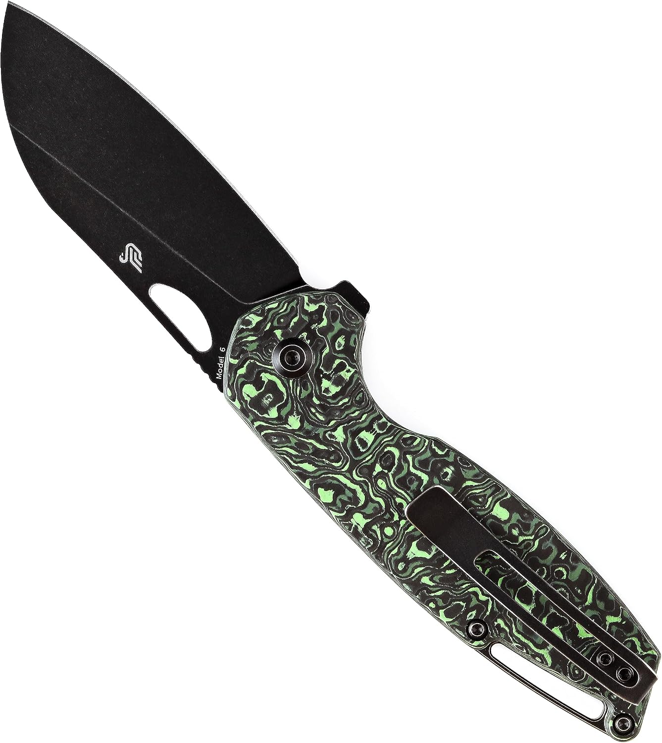 KANSEPT Model 6 Pocket Folding Knives EDC Camping Folding Knife 3.1'' Black Stonewashed CPM 20CV Material Pocket Folding Knife with Green Carbon Fiber Handle Everyday Carry K1022A5