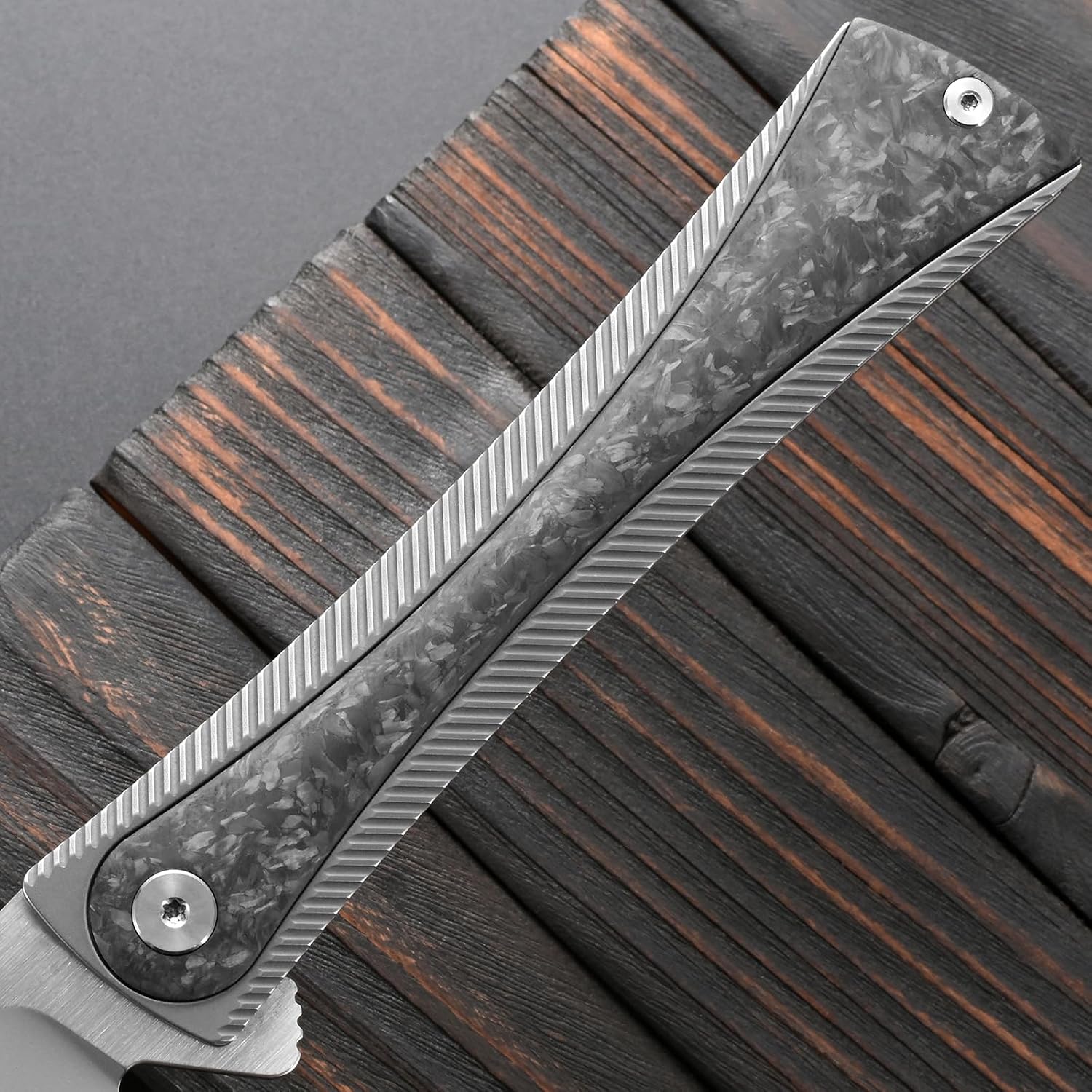 Sitivien ST994 Folding Knife,Handmade M390 Brushed Steel Blade Titanium Carbon Fiber Handle EDC Tool Knife for Outdoor Camping Hiking Survival Working(Gray)