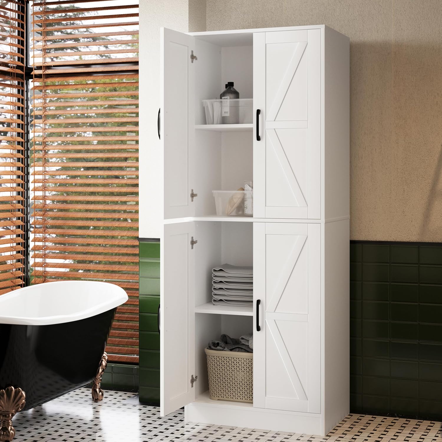 Storage Cabinet,Kitchen Pantry Cabinet,Kitchen Pantry Storage Cabinets with 4 Doors,Tall Kitchen Pantry with Adjustable Shelves,Cupboard for Kitchen,Pantry,Dining Room,Living Room and Bathroom,White