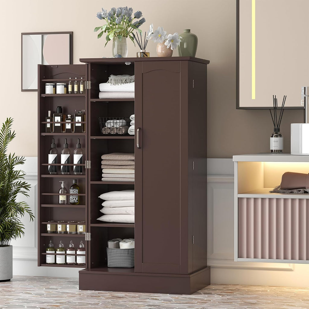 kepptory 47' Freestanding Kitchen Pantry Cabinet with Adjustable Shelves | Magnetic Doors & Anti-Tip Device, Storage Cupboard for Kitchen Laundry Living Room, Walnut