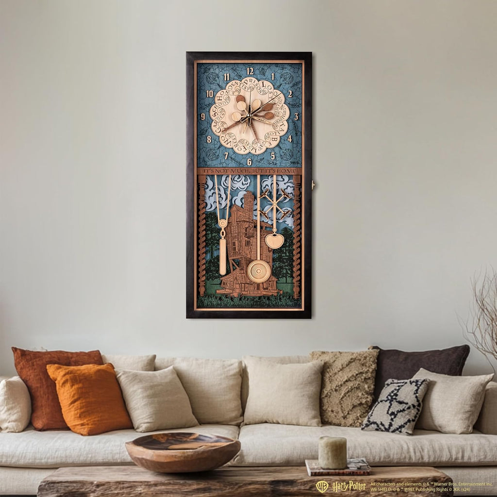ZE WOOD Weasley Family Harry Potter 3D Wall Clock - Collectible Coffee Brown Wooden Clock, Silent Large Modern Rustic Decorative Home Decor for Harry Potter Fans, Mother's Day Gift (5 spoons, M)
