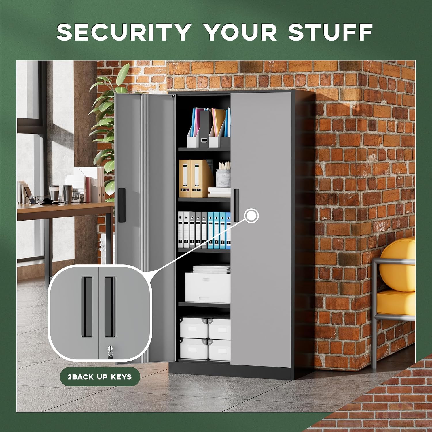 Greenvelly Metal Garage Storage Cabinet, 72' Black Gray Tool Steel Locking Cabinet with Doors and 4 Shelves, Tall Cabinets for Garage Storage Systems Lockable File Cabinet for Home Office,Garage