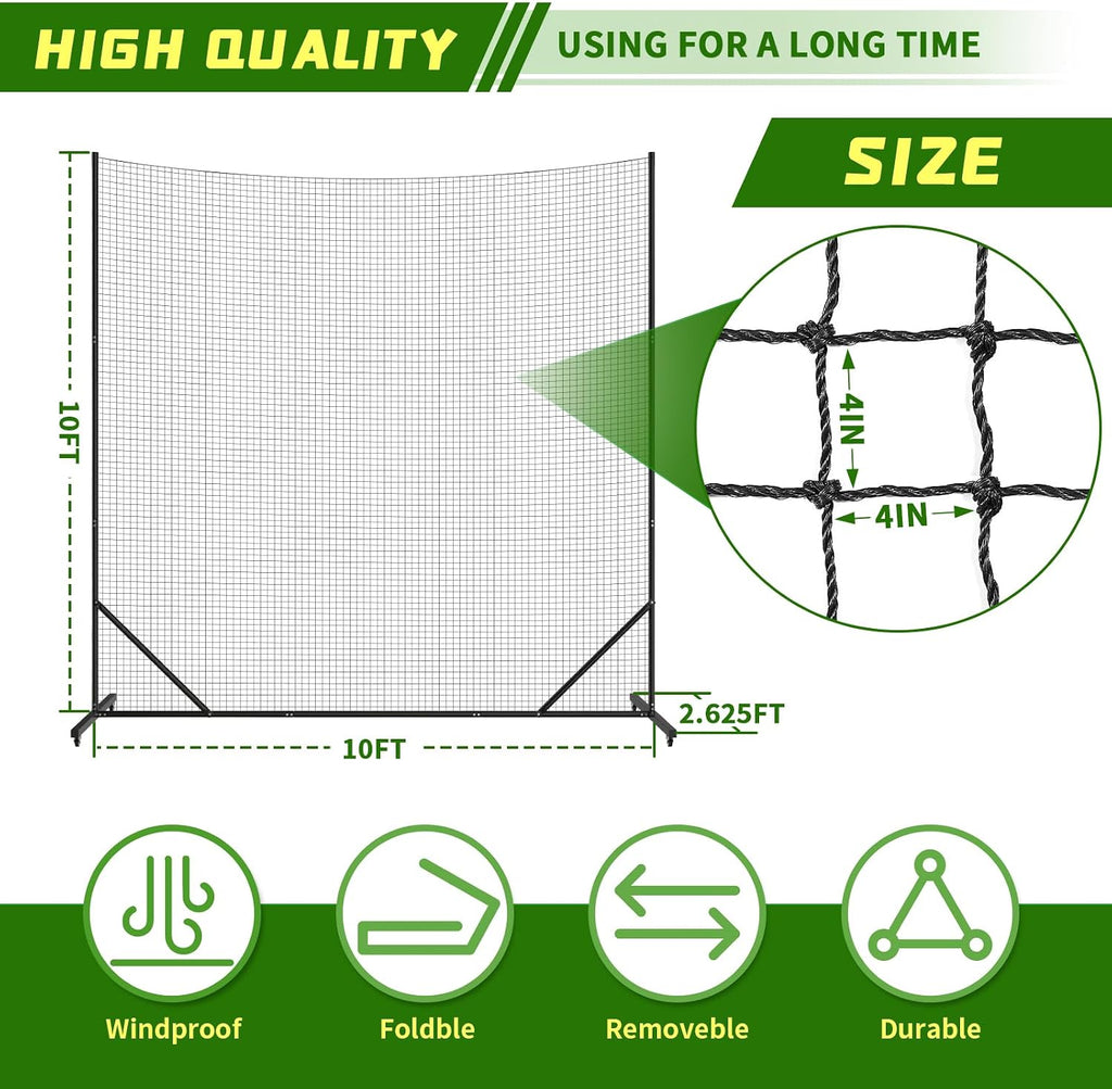 Soccer Ball Stop Netting for Backyard, Multi-Sport Backstop Net Systems with Post, Removable Soccer Net on Wheels, Basketball/Lacrosse Sport Barrier Net