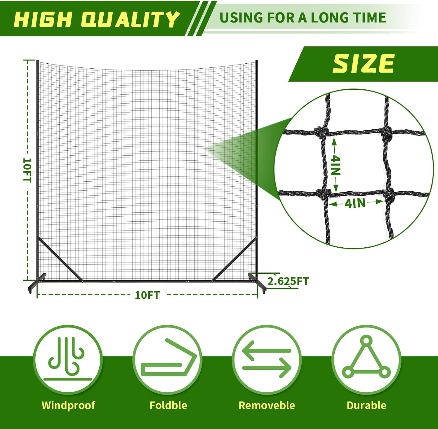 Soccer Ball Stop Netting for Backyard, Multi-Sport Backstop Net Systems with Post, Removable Soccer Net on Wheels, Basketball/Lacrosse Sport Barrier Net