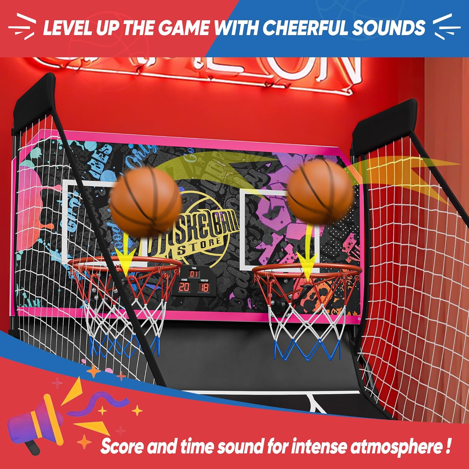 Nova Microdermabrasion Foldable Indoor Basketball Arcade Game Double Shot 2 Player W/ 4 Balls, Electronic Scoreboard and Inflation Pump (Dark Purple)