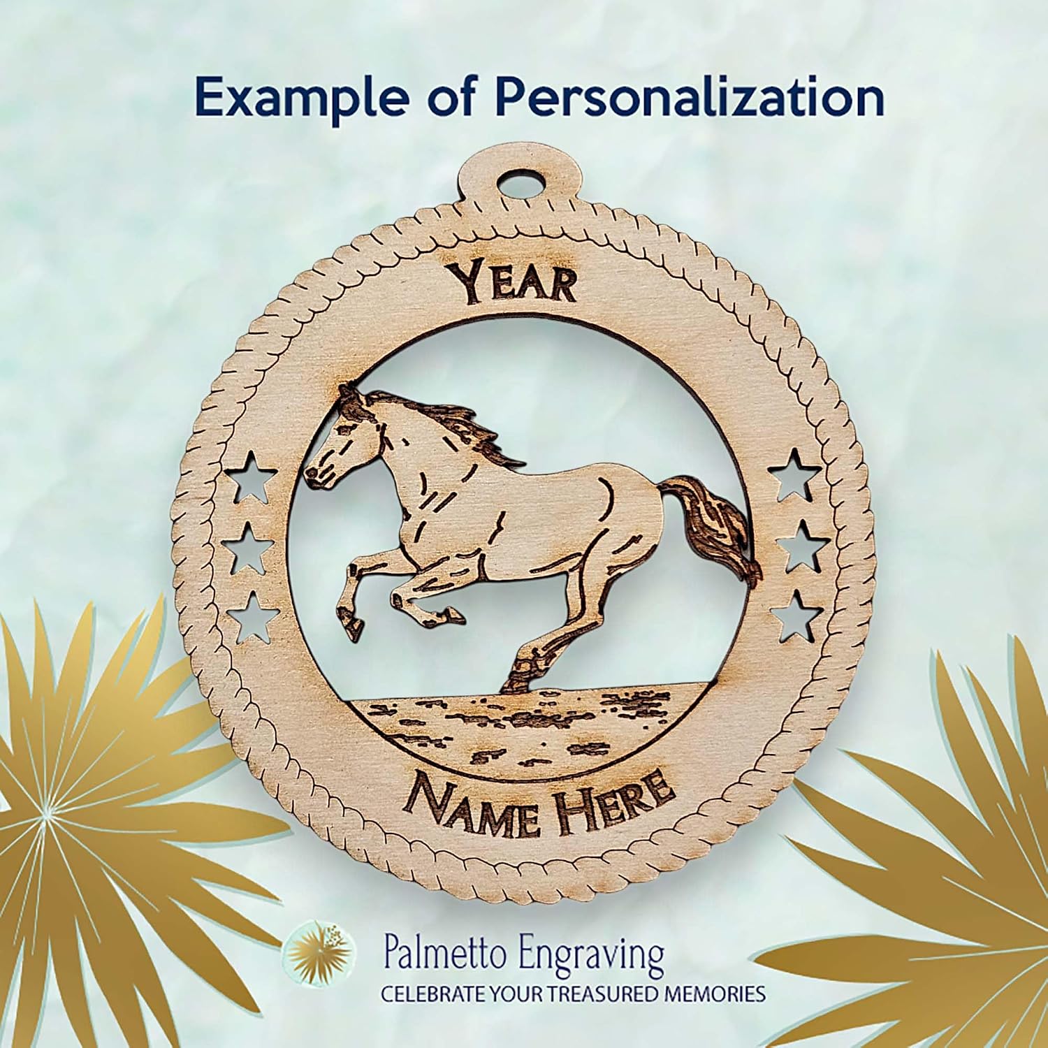 10PK Personalized Rearing Horse Ornaments, Equestrian Keepsakes, Holiday Decor for Horse Lovers