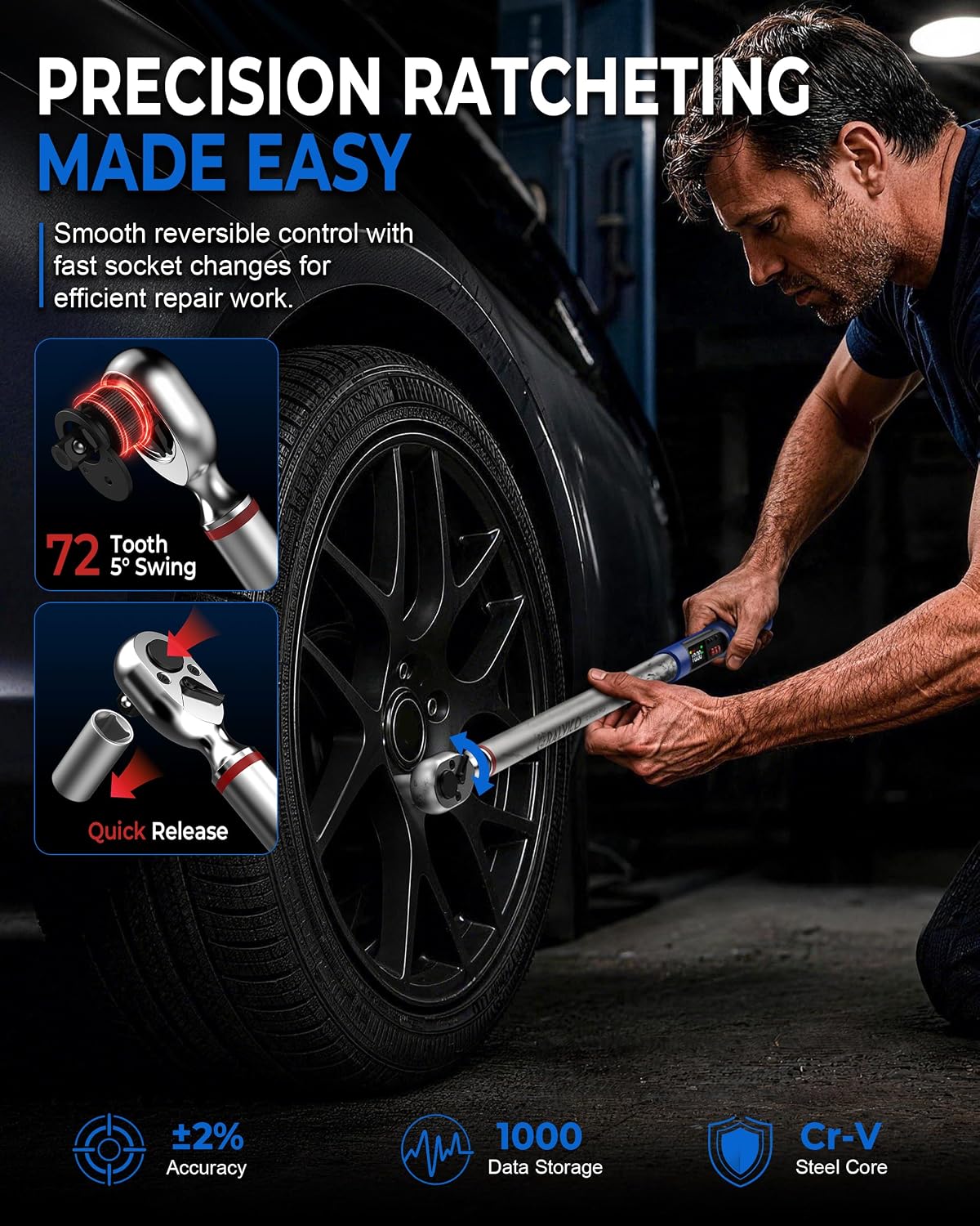 Digital Torque Wrench 3/8 & 1/2 Drive 5.02-99.57 Ft. Lb (6.8-135 N.m) / 12.54-250.7 Ft. Lb (17-340 N.m) ±2% Accuracy Digital Torque Wrench Set with Buzzer and LED Flash for Bike, Moto, Car