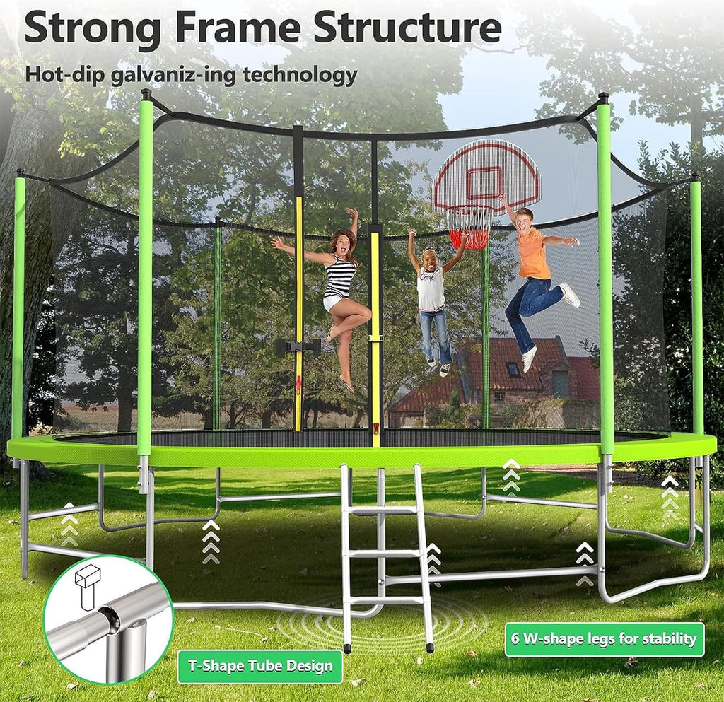 Lyromix Upgraded 16FT 15FT 14FT 12FT 10FT 8FT Trampoline Outdoor with Basketball Hoop and Net, Capacity for 4-6 Kids and Adults