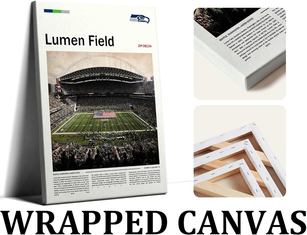 (Wrapped Canvas 24'x36') LumenField Canvas Print – Seattle Home Field Wall Art for Seahawks Fans, Sports poster for Game Room or Man Cave Decor