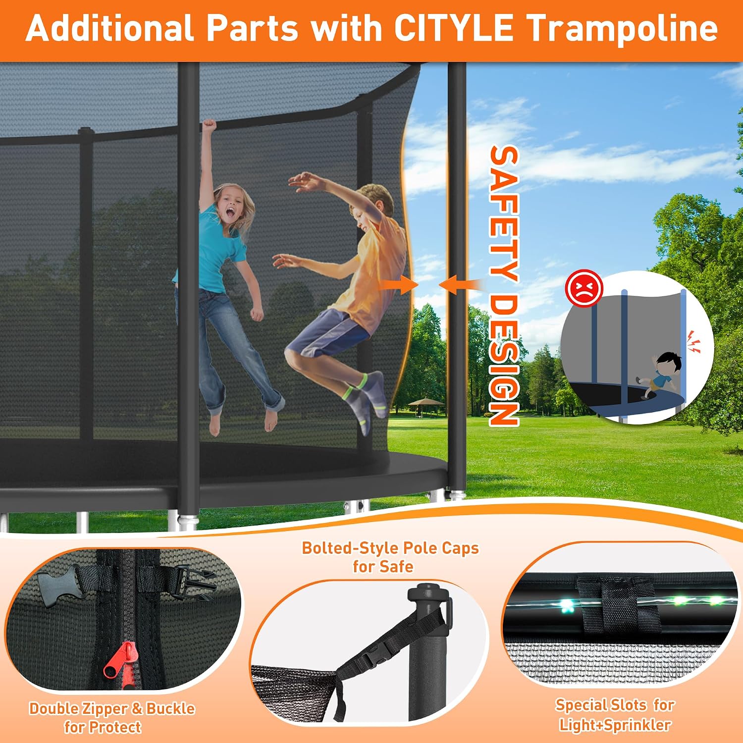 1500LBS Capacity No-Gap Design 8 10 12 14 15 16 FT Recreational Jumper with Enclosure Net, Wind Stakes & Basketball Hoop, ASTM Approved, Perfect for Kids & Adults Family Outdoor Backyard Fun