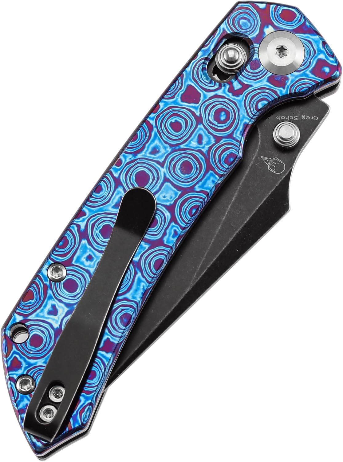 KANSEPT Fenrir Pocket Knife, 3.48'' Black Stonewashed CPM S35VN Harpoon Sharp Blade, Timascus Handle, Thumb Stud Pocket Clip for Edc, Camping Survival Hiking Folding Knives K1034V6