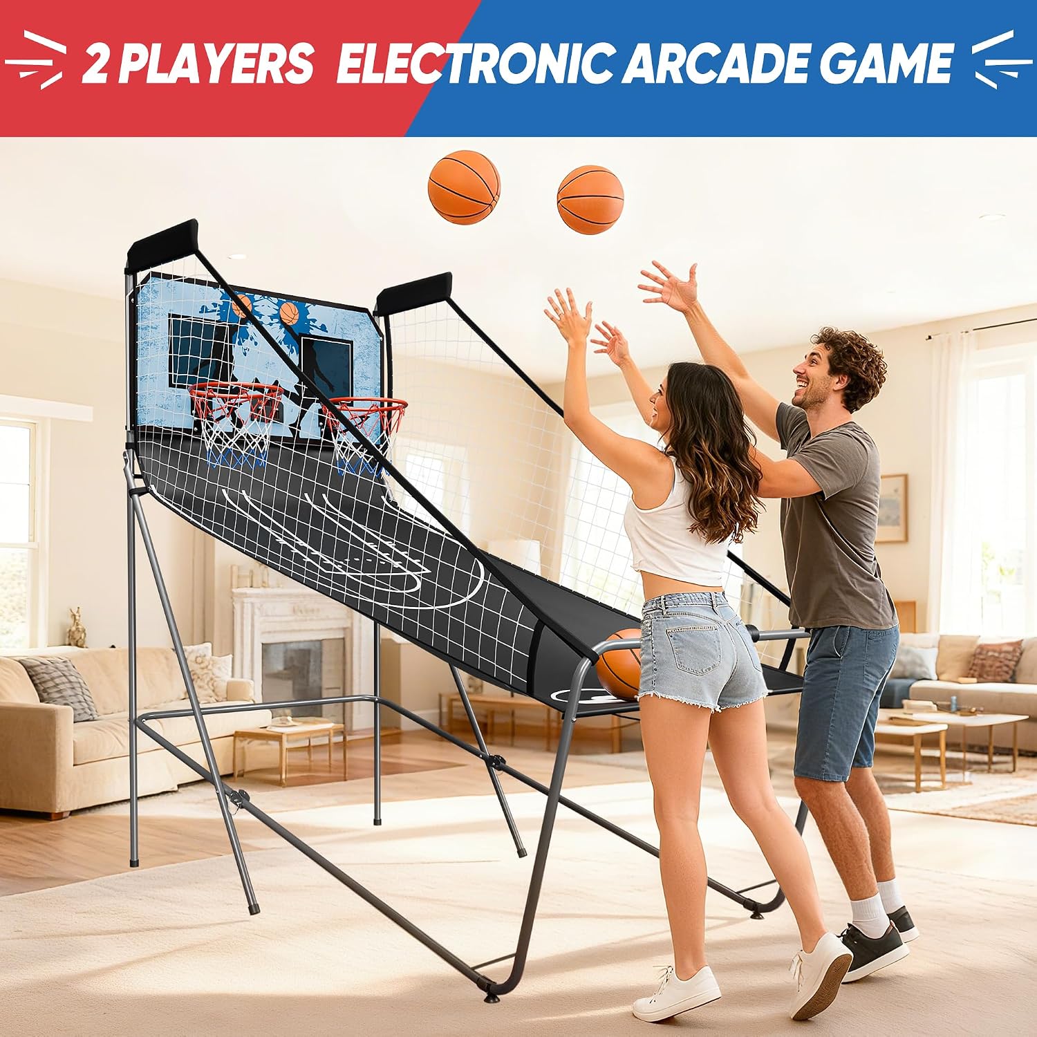 Nova Microdermabrasion Foldable Indoor Basketball Arcade Game Double Shot 2 Player W/ 4 Balls, Electronic Scoreboard and Inflation Pump