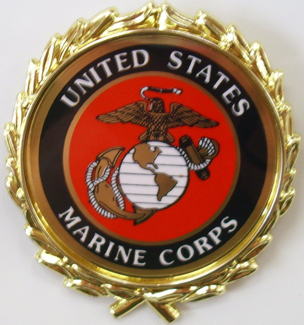 Military 3x5 Flag & Medal Display Case - Shadow Box for 3x5 Flag (USMC Emblem / Red Velvet)