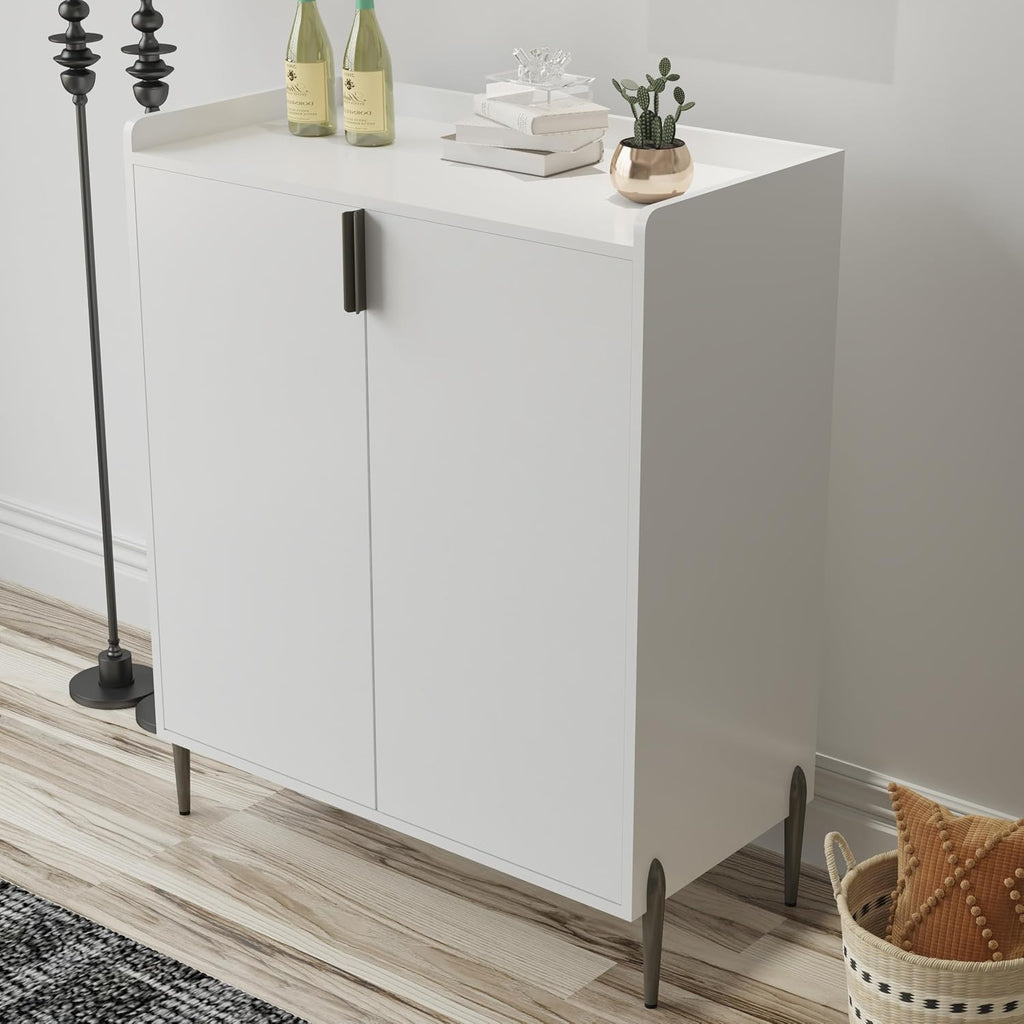 39' Moisture-Resistant Freestanding Storage Cabinet, Kitchen Storage Bakers Rack with Soft-Closing Hinge, Utility Food Cupboard with Wine Bottle Holder for Kitchen Dining Living Room, White