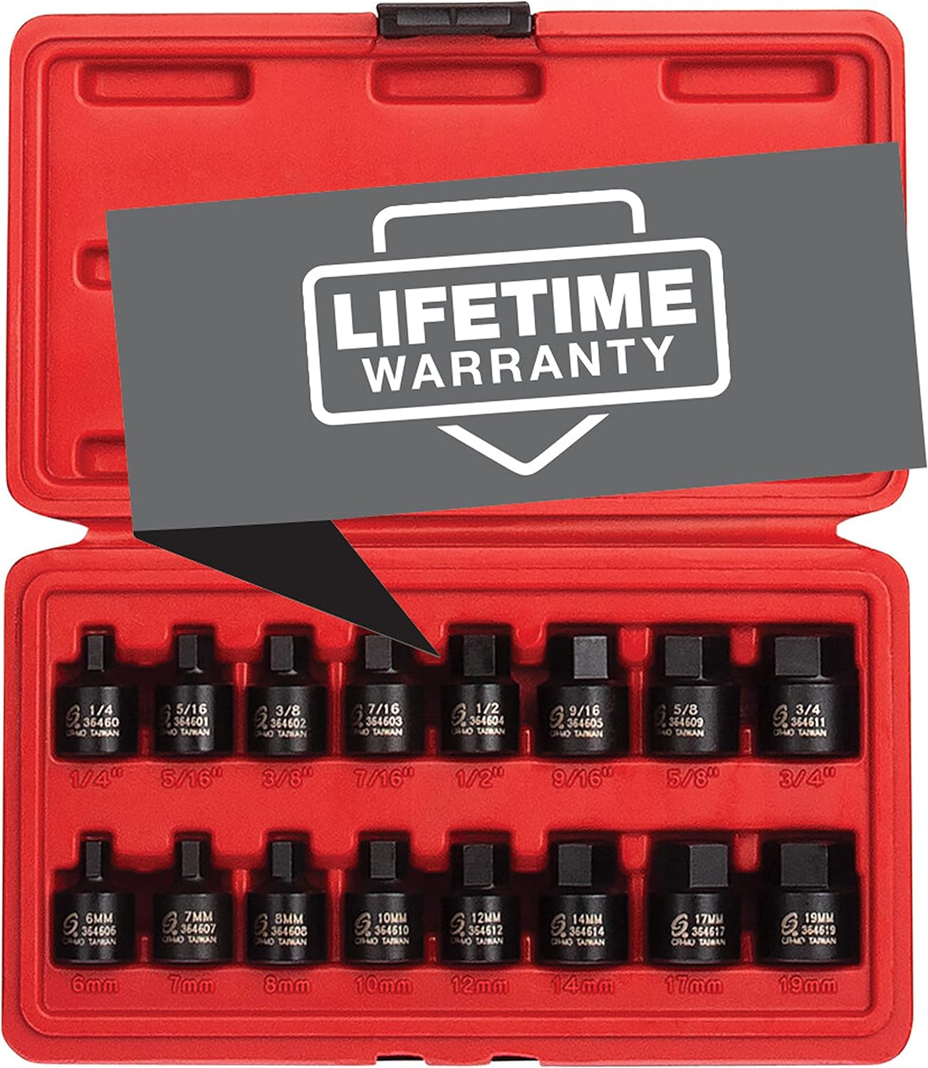 Sunex 2637L, ½' Drive, 6' Long Master Impact Hex Driver Set & Sunex 3646, 3/8 Inch Drive Low Profile Impact Hex Driver Set, 16-Piece, SAE/Metric, 1/4 Inch - 3/4 Inch, 6mm - 19mm